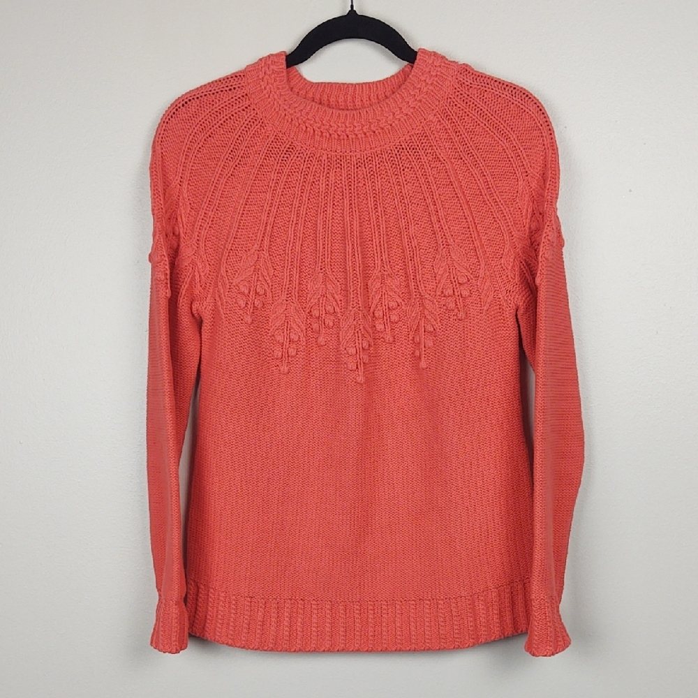 Talbots Womens Cable Knit Yoke Sweater NWT Coral Small Après Ski Festive Preppy